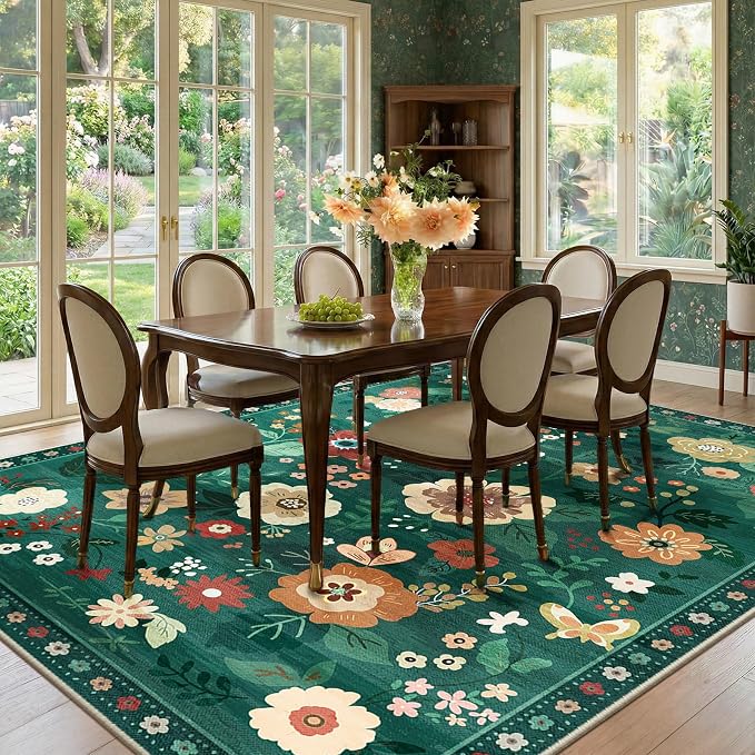 RELEANY Floral Nursery 9x12 Area Rugs Washable Print Boho Cute Carpet Non Slip - Image 2