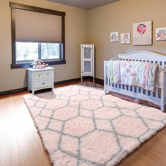 ONASAR Rugs for Living Room Bedroom, 5x8 Fluffy Pink and Grey Area Rug - Image 6