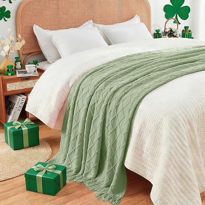 inhand Basil Green Knitted Throw Blanket - Image 2