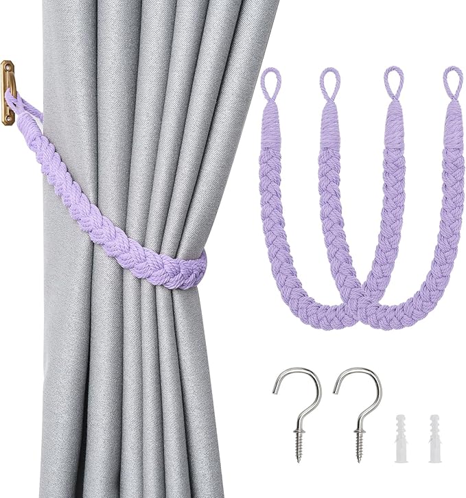 NICEEC 2 Pack Natural Cotton Rope Curtain Tiebacks Elegant Boho Style by NICEEC