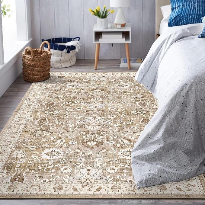 LOKHOM Washable Area Rug, 3x5 Non-Slip Kitchen Area Mat Vintage Living Room Rug - Image 4