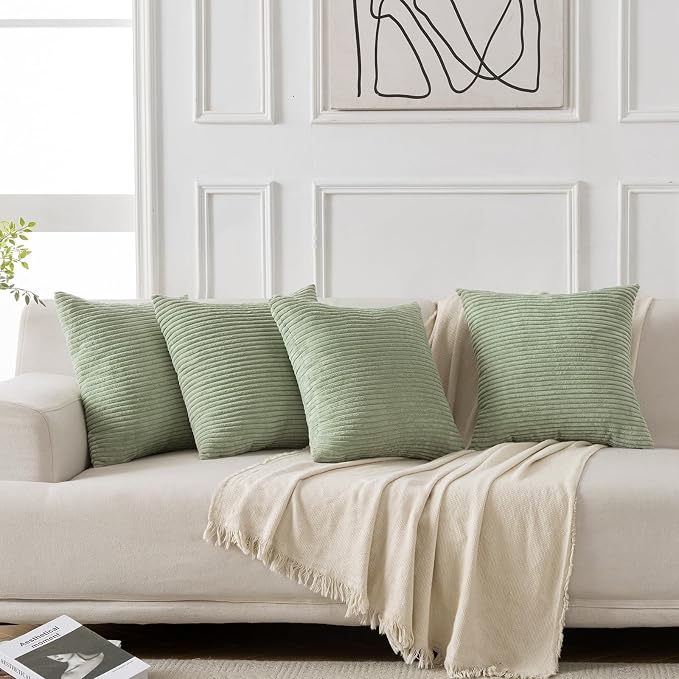 Volcanics Set of 4 Sage Green Corduroy Decorative Couch Throw Pillow Covers - Image 2