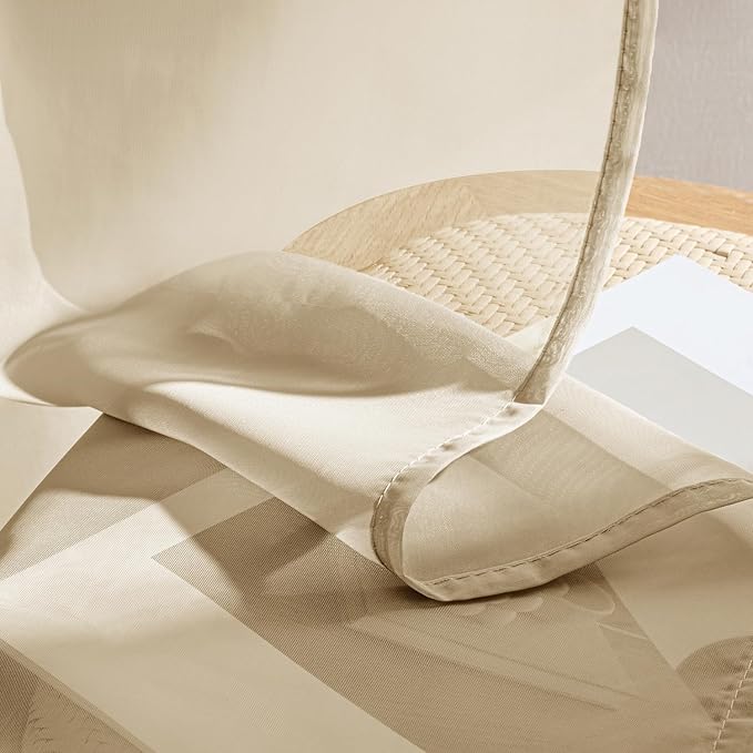 MIULEE Beige Sheer Curtains 84 Inches Long, 4 Panels Set, Rod Pocket Voile - Image 7