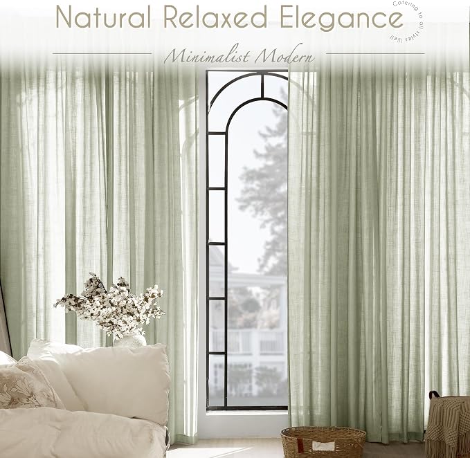 Linen Blend Sage Green Curtains 96 inch Length 2 Panels - Image 6