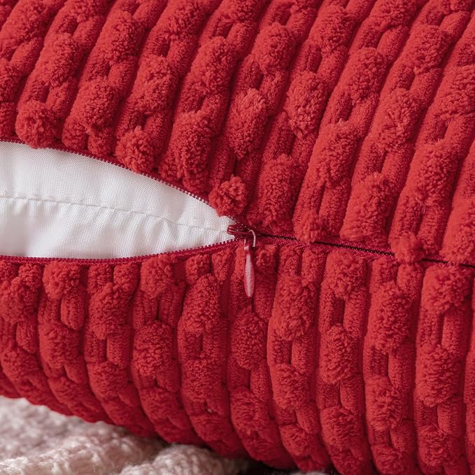 MIULEE Red Throw Pillow Covers Soft Corduroy Decorative Eruo Sham Set of 2 Boho - Image 3