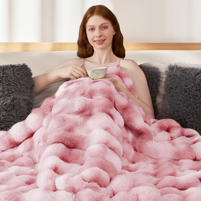 Luxury 1000GSM Faux Rabbit Fur Throw Blanket - Image 5