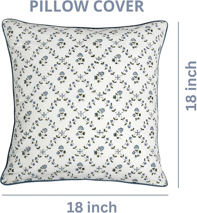Ridhi Block Print Powder Blue Pillow Cover 18" x 18" Decorative Couch Pillows - Image 4