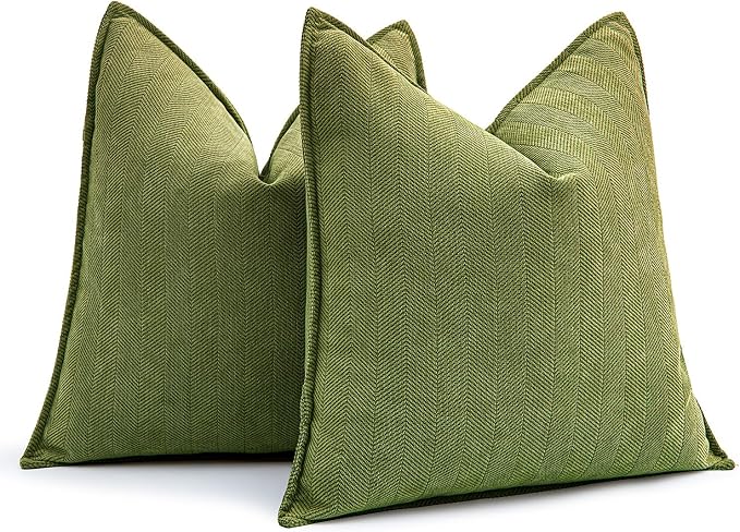 MIULEE Pack of 2 Moss Green Decorative Pillow Covers 22x22 Inch Soft Chenille by MIULEE