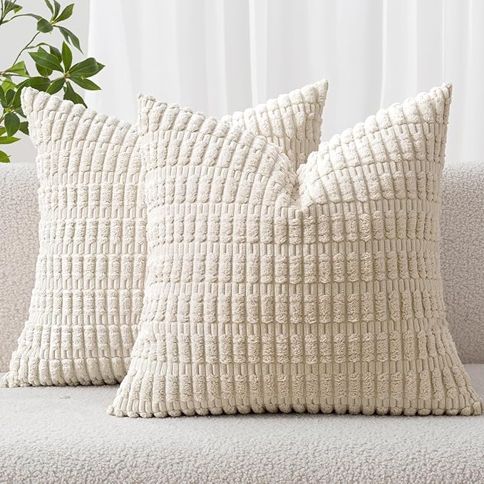 MIULEE Pack of 2 Corduroy Decorative Throw Pillow Covers 18x18 Inch Soft Boho by MIULEE