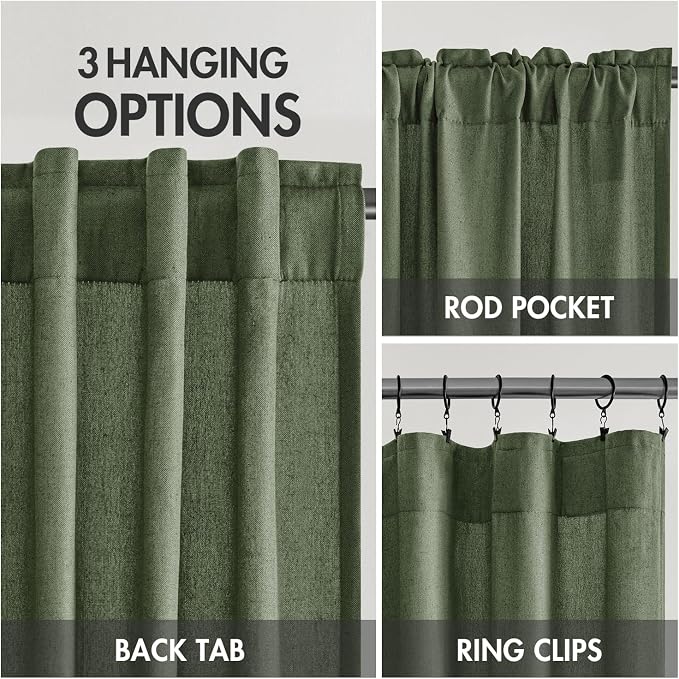 MIULEE Non-See-Through Privacy Linen Curtains 2 Panels, Olive Green Light - Image 5