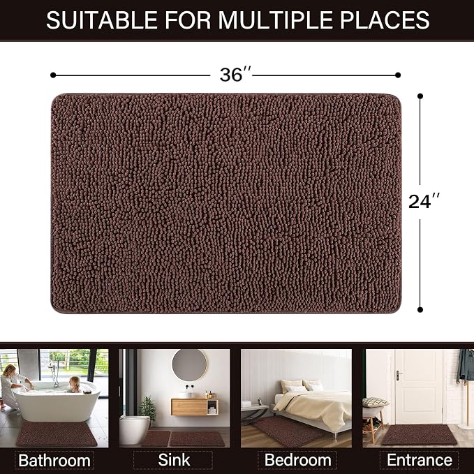 LOCHAS Luxury Bathroom Rug Shaggy Bath Mat 24 x 36 Inch, Washable Non Slip Bath - Image 2