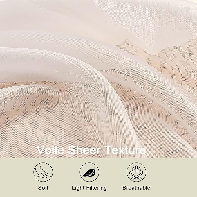 Cream Sheer Curtain for Bedroom Living Room 78 Inches Long 2 Panels Set - Image 3