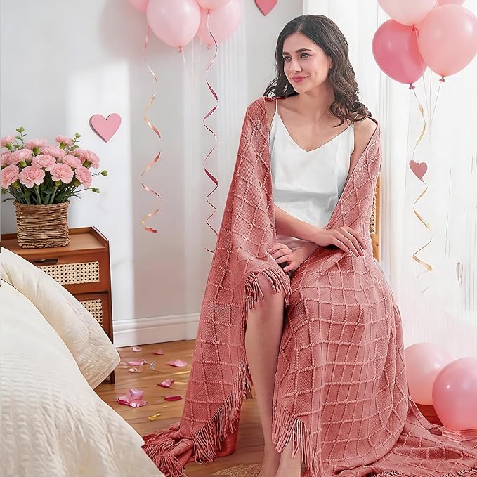 inhand Coral Pink Knitted Throw Blanket - Image 6