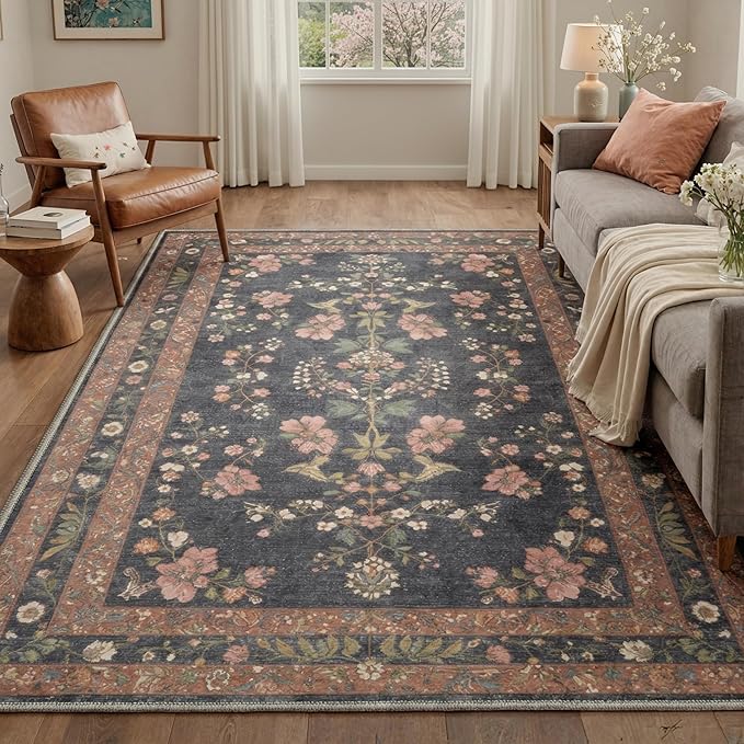 GENIMO 5x7 Area Rugs for Living Room, Machine Washable Non Slip Vintage Rugs by GENIMO