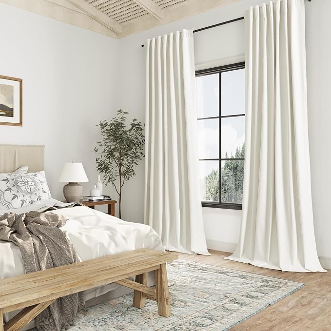 Guken Ivory Linen 100% Blackout Curtains 90 Inch Length 2 Panels Set - Image 8