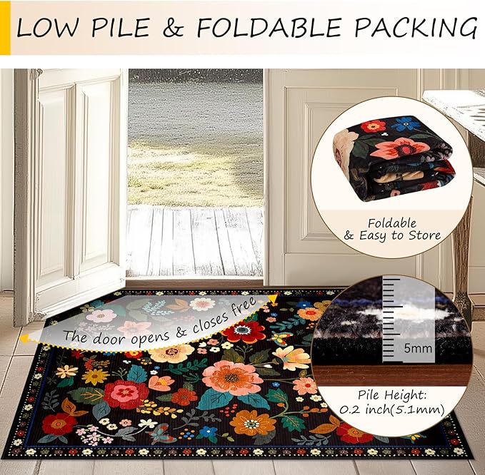 RELEANY Floral Nursery 2x8 Area Rugs Washable Print Boho Cute Carpet Non Slip - Image 4
