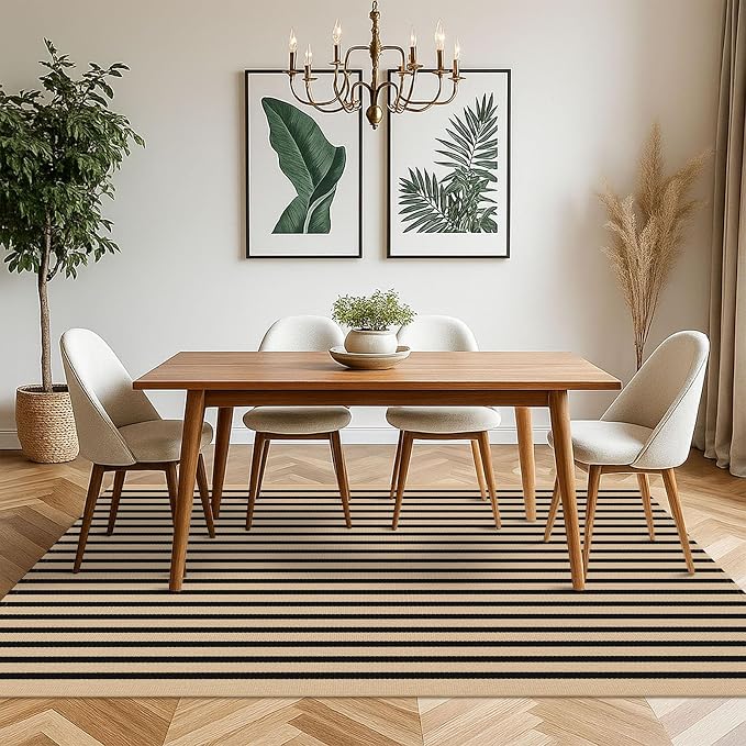 KOZYFLY 5x7 Ft Area Rug Striped Outdoor Rug Brown and Black Washable Indoor - Image 3