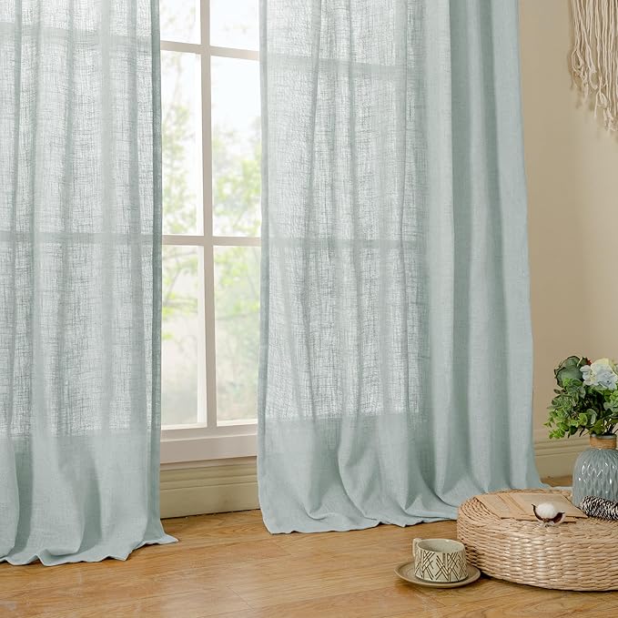 LAMIT Semi Sheer Linen Curtains 54 Inch Length 2 Panels, 52 x 54 Inch - Image 9