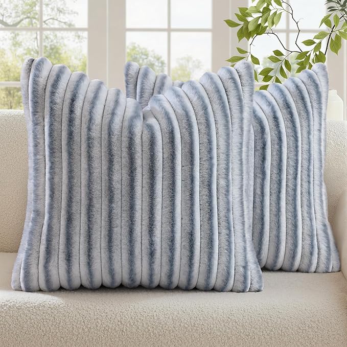 decorUhome Cozy Faux Fur Throw Pillow Covers 16x16 Set of 2 Decorative Soft by decorUhome