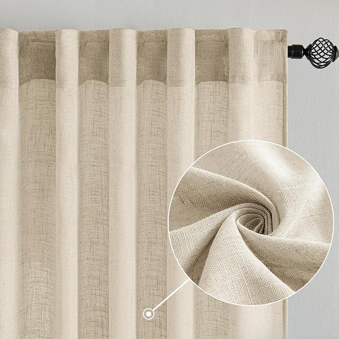 MIULEE Linen Curtains 108 Inch Length 2 Panels - Image 2
