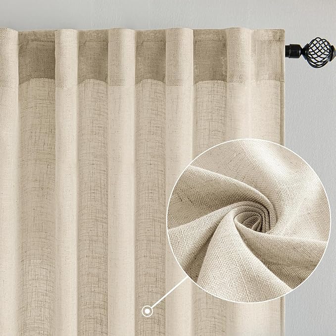 MIULEE Linen Curtains 54 Inch Length 2 Panels - Image 2