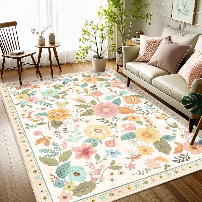 RELEANY Floral Nursery 3x5 Area Rugs Washable Print Boho Cute Carpet Non Slip - Image 6