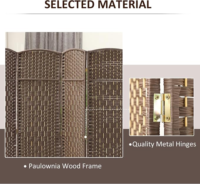 HOMCOM Room Divider, 6 Ft 4 Panel Folding Privacy Screen, Hand-Woven PP Wall - Image 5