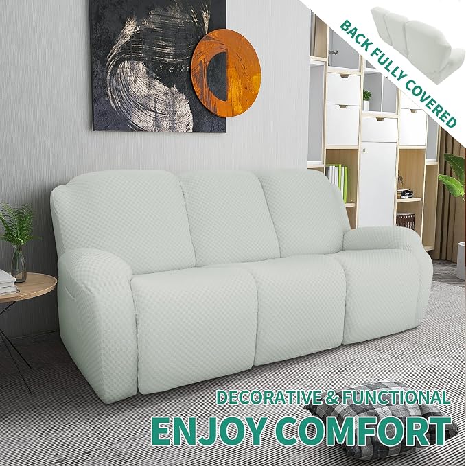 YEMYHOM 8 Pieces Stretch Recliner Sofa Cover Latest Jacquard Reclining Couch - Image 2