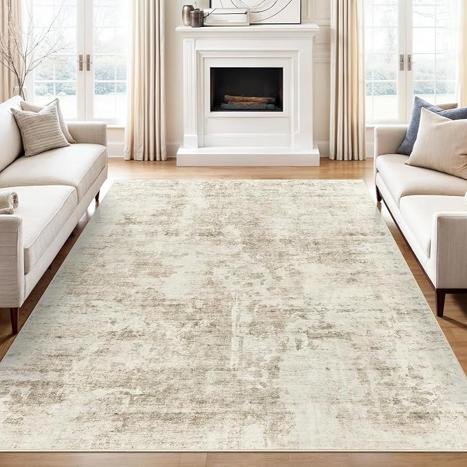 Abstract Rug 8x10 Large Living Room Rugs Neutral Modern Washable Area Rugs - Image 9