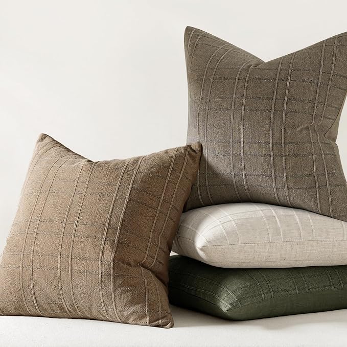 MIULEE Decorative Linen Check Euro Shams Throw Pillow Covers Neutral Farmhouse - Image 6