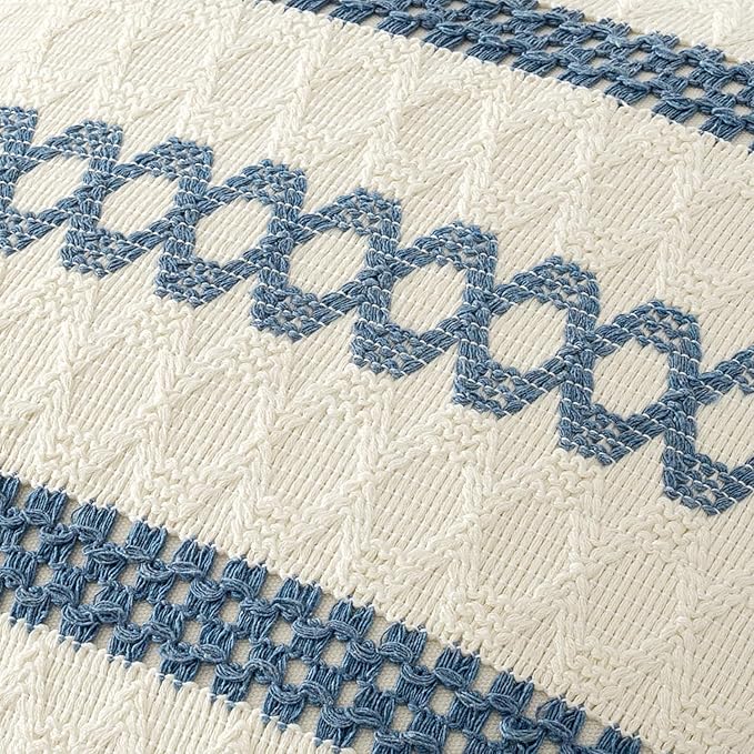 MIULEE Set of 2 Coastal Blue Boho Decorative Pillow Covers 20x20 Inch Farmhouse - Image 4