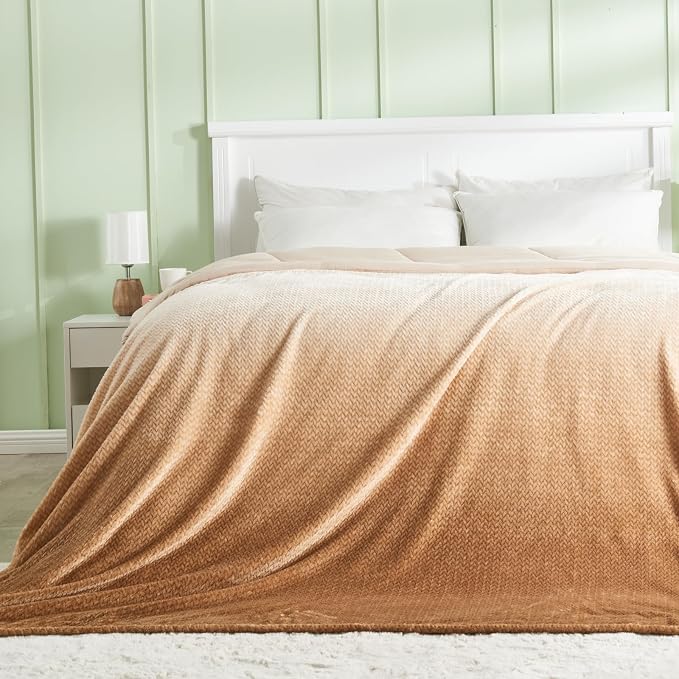 NEWCOSPLAY Super Soft Throw Blanket Ombre Brown Premium Silky Flannel Fleece - Image 3