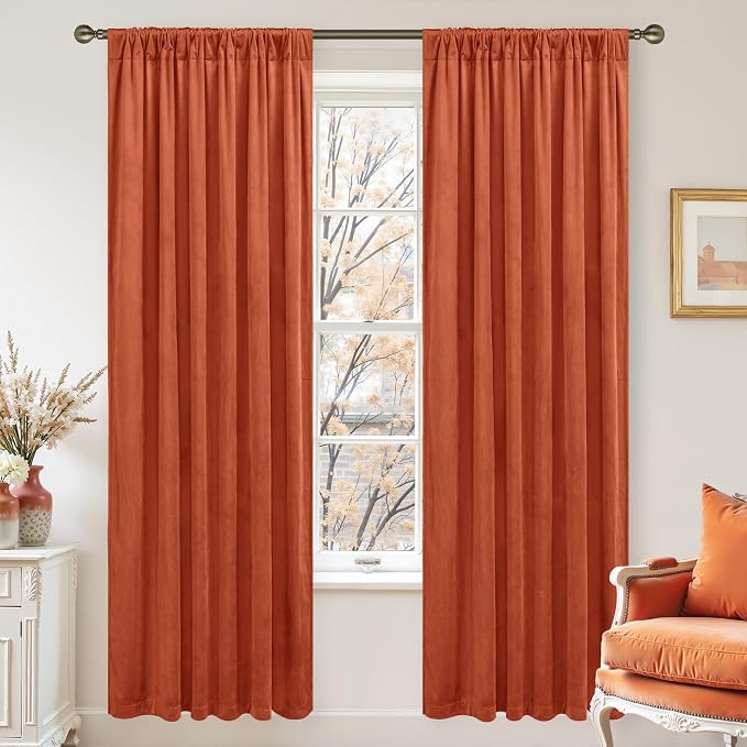 LAMIT Terracotta Velvet Curtains 80 Inch - Image 2