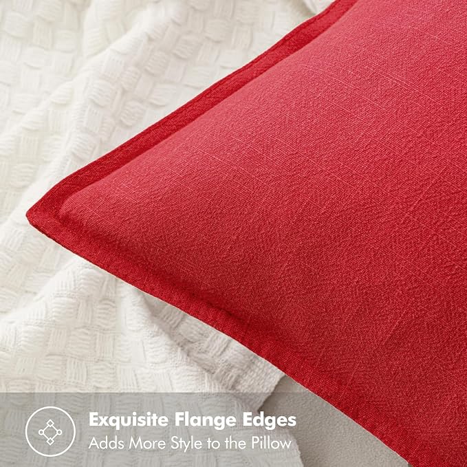 MIULEE Decorative Linen Pillow Covers 20x20 Inch Red ​Boho Farmhouse​ ​Neutral - Image 4