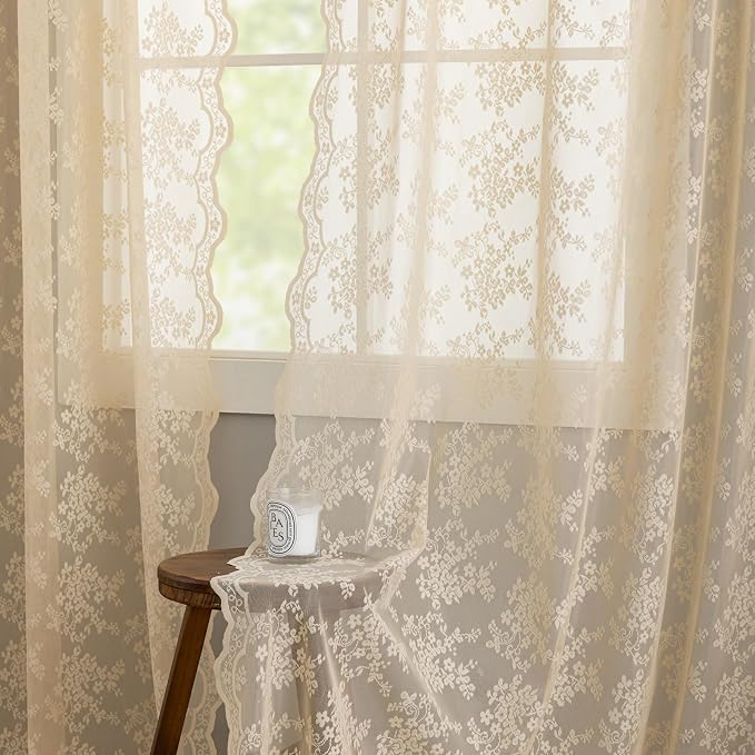 YJ YANJUN Vintage Lace Curtains 54 Inch Length-Victorian Floral Patterns and - Image 4