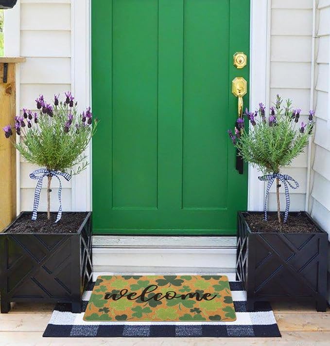 FGSS St. Patrick's Green-Shamrocks Welcome-Doormat Outdoor-Entrance - Image 6