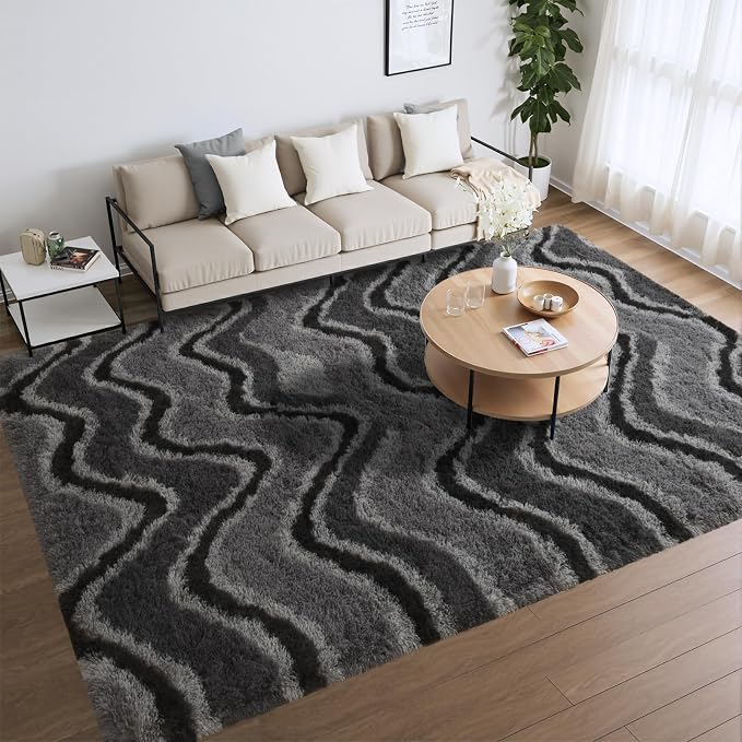 Meralax Grey Rugs for Living Room Bedroom, 4x6 Soft Area Rug Fluffy Shaggy - Image 3