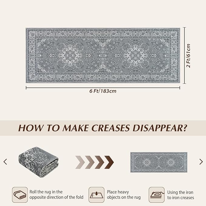Runner Rug for Bedroom, 2x6 Non-Slip Vintage Area Rug, Machine Washable Boho - Image 2