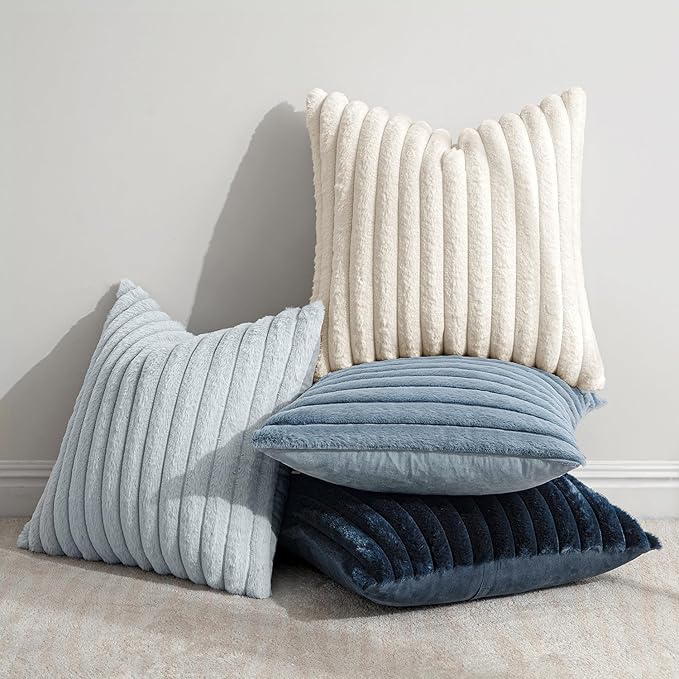 MIULEE Faux Fur Plush Decorative Throw Pillow Covers 18x18 Set of 4, Spring - Image 3