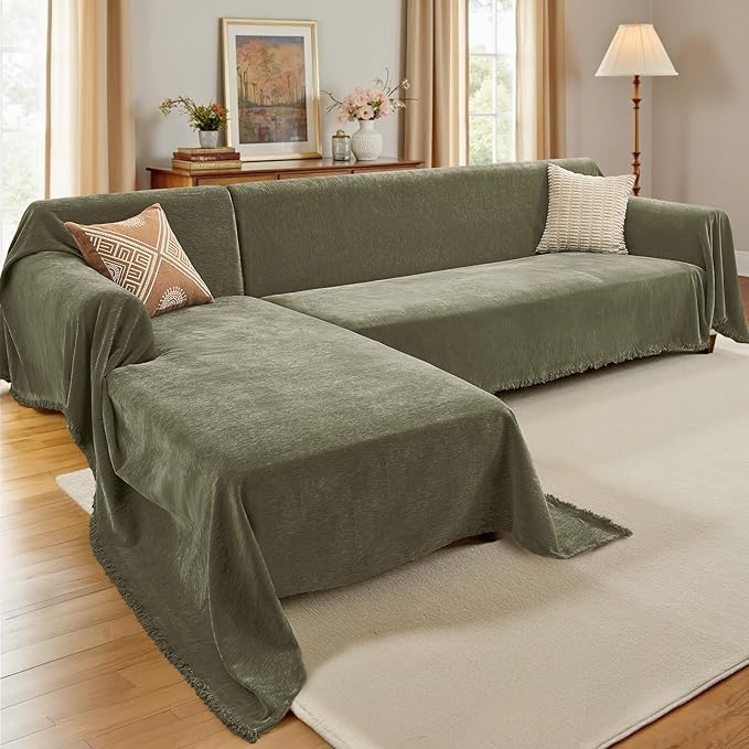 CAPALOCA Sectional Couch Covers, 2 Pieces Chenille Sofa Cover L Shaped Couch by CAPALOCA