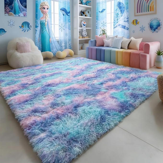 Amdrebio Purple Rainbow Mermaid Rugs 8x10 by Amdrebio