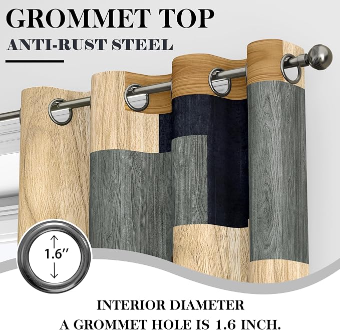 Tyrot Wood Print Retro 100% Blackout Curtains - Image 7