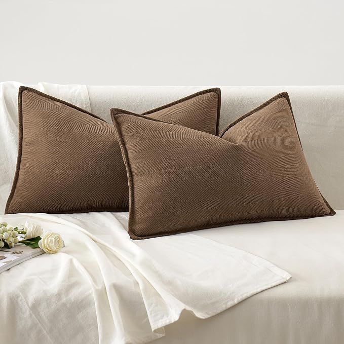 MIULEE Pack of 2 Dark Brwon Decorative Lumbar Pillow Covers 12x20 Inch Soft - Image 6