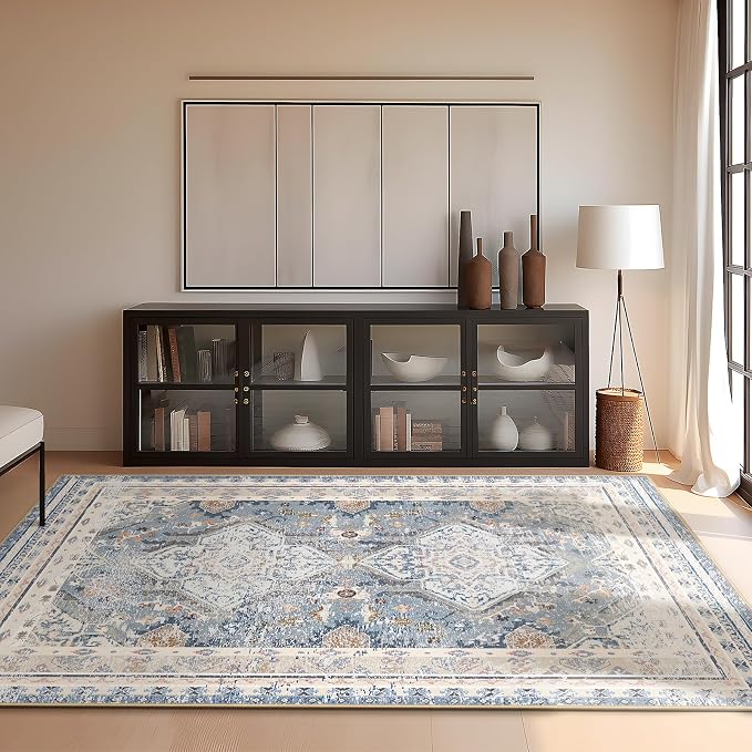 Phantoscope Washable Area Rug 5'x7' Non-Slip, Vintage Neutral Rugs - Image 6