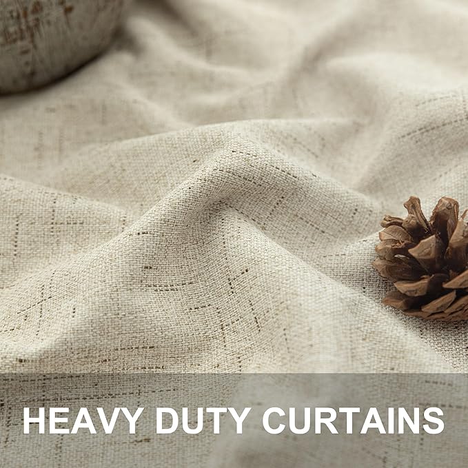 98 Inch Curtains Blackout Linen Country Cottage Core Thick Textured Lightweight - Image 3