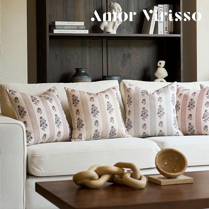 Amor Virisso Floral Throw Pillow Covers 22x22 Set of 2 Block Print Pillow - Image 7