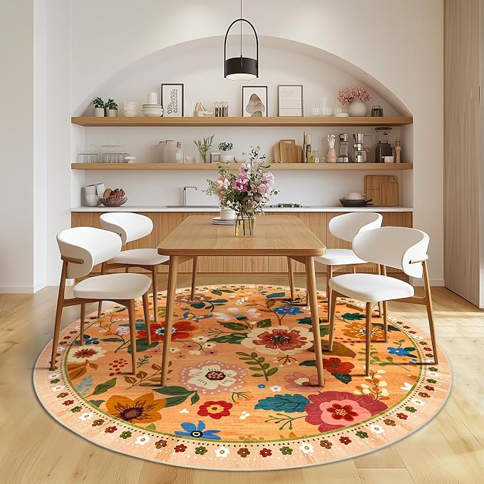 RELEANY Floral Nursery 6ft Area Rugs Washable Print Boho Cute Carpet Non Slip - Image 8