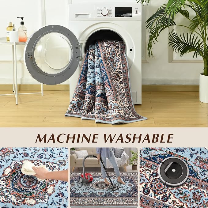 Area Rug for Living Room, Machine Washable Blue Rugs for Bedroom, 4x6Ft - Image 8