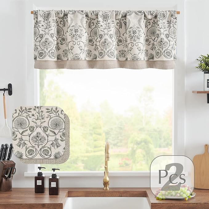 jinchan Linen Valance Kitchen Curtain Pack of 2 Double Layer 16 Inch - Image 5