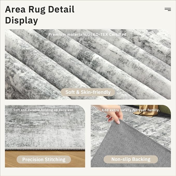 Abstract Rug 8x10 Large Living Room Rugs Neutral Modern Washable Area Rugs - Image 6